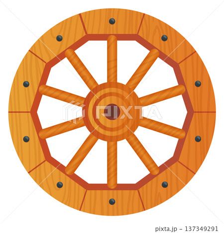 Vintage wheel side view. Cartoon wood technology 137349291