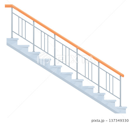 Stairway side view. Flight stairs with stone steps and handrail 137349330