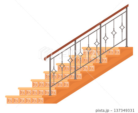 Stone staircase with forged handrail. Cartoon stairs icon 137349331
