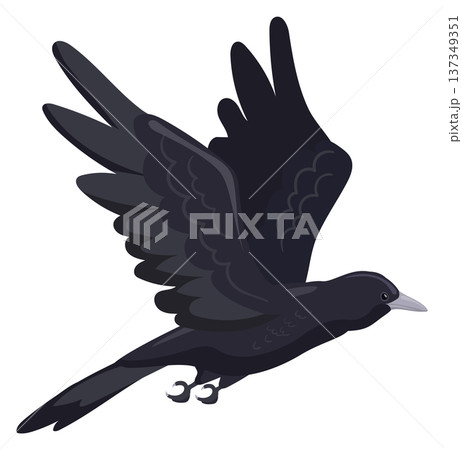 Flying crow icon. Winged animal. Black feather bird 137349351