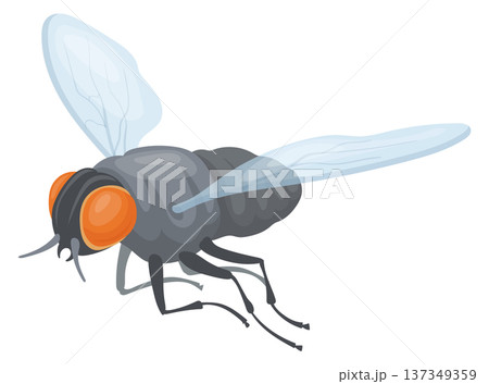 Flying housefly realistic mascot. Winged insect icon 137349359