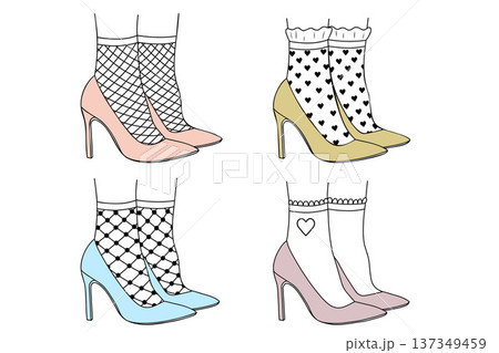 Stylish women shoes paired with retro lace socks fashion vintage outfit set Stylish women shoes paired with retro lace socks fashion vintage outfit set 137349459