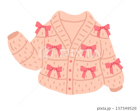 Cute sweater. Knitted woolen knitwear for autumn or winter, cozy sweater for cold season flat vector illustration. Cartoon warm knitwear isolated on white background 137349520