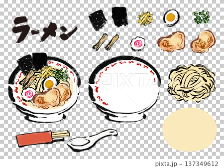 拉麵（中華蕎麥麵）餡料套裝 - 日式水墨插畫 137349612