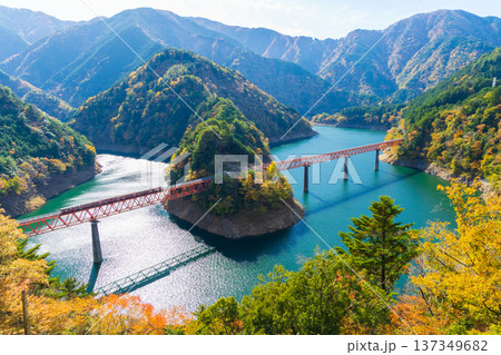 秋の大井川鐵道井川線 紅葉の奥大井湖上駅 秋の大井川鐵道井川線 紅葉の奥大井湖上駅 137349682
