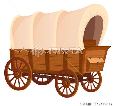 Wild west style wagon. Vintage tent carriage Wild west style wagon. Vintage tent carriage 137349815