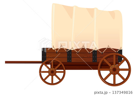 Covered tent wagon. Caravan transport cartoon icon 137349816