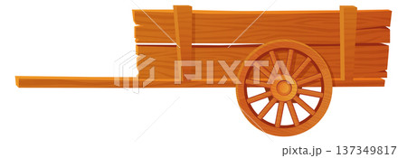 Rural wheelbarrow. Farm wooden cart cartoon icon Rural wheelbarrow. Farm wooden cart cartoon icon 137349817