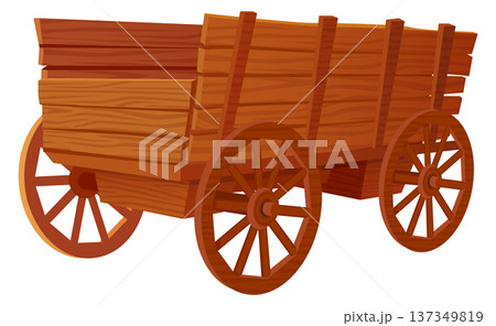 Wooden wagon. Old farm vehicle cartoon icon Wooden wagon. Old farm vehicle cartoon icon 137349819