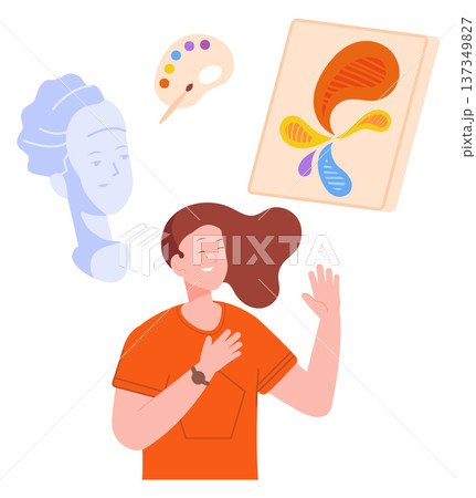 Creative woman. Artist color character. Female painter Creative woman. Artist color character. Female painter 137349827