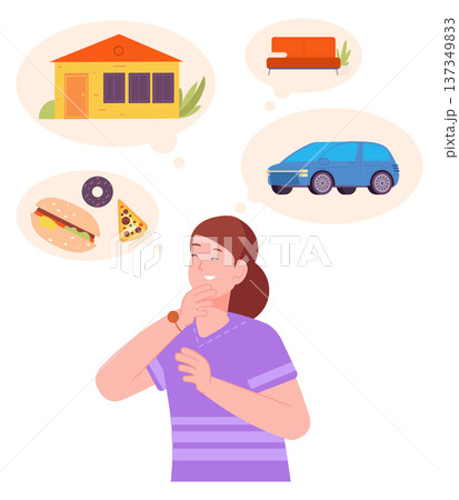 Woman dreaming about wealthy lifestyle. Personal finance concept Woman dreaming about wealthy lifestyle. Personal finance concept 137349833