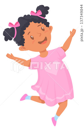 Playful girl. Funny kid. Happy child character Playful girl. Funny kid. Happy child character 137349844