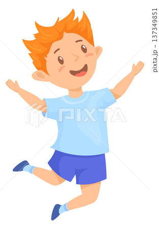 Jumping boy. Happy positive kid cartoon character 137349851