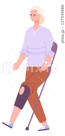 Senior woman walk on crutch. Injured old person 137349866