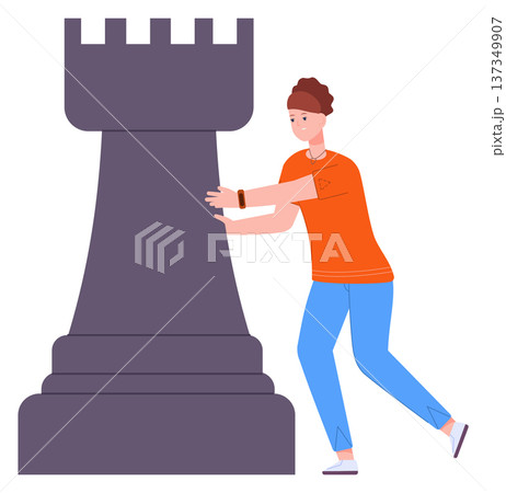Tactical move concept. Woman hold chess rook 137349907