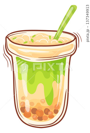 Asian boba drink glass with green straw menu icon Asian boba drink glass with green straw menu icon 137349913