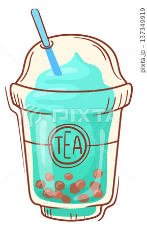 Pearl tea cup. Takeaway drink color icon Pearl tea cup. Takeaway drink color icon 137349919