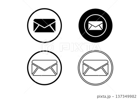 Black and White Mail Envelope Icon Button Set Circular Email Symbol Variations Black and White Mail Envelope Icon Button Set Circular Email Symbol Variations 137349982