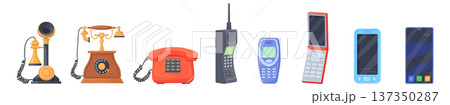 Phone evolution illustration. Communication device history progress 137350287