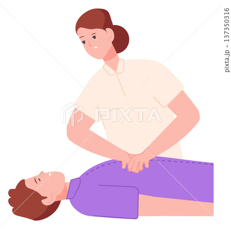Cpr procedure. Woman make cardiopulmonary resuscitation on man 137350316