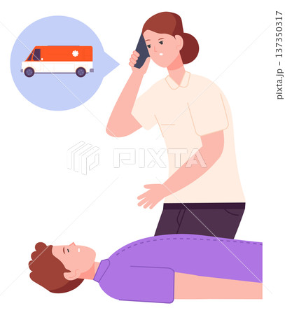Woman call medical emergency. Accident victim help 137350317