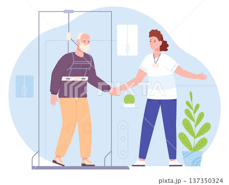 Senior physiotherapy in medical clinic. Doctor training old man Senior physiotherapy in medical clinic. Doctor training old man 137350324
