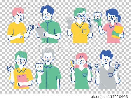 歯科医院スタッフと患者のセット_色 137350468