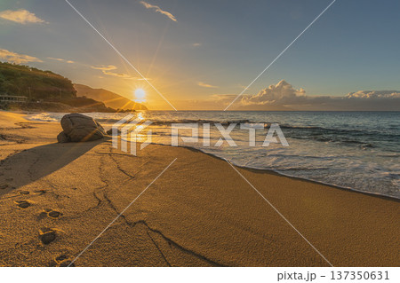 永田いなか浜 海亀産卵地 屋久島の夕景(秋 永田いなか浜 海亀産卵地 屋久島の夕景(秋 137350631