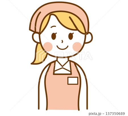 笑顔で正面を向いているスーパーマーケット店員の女性のイラスト 137350689