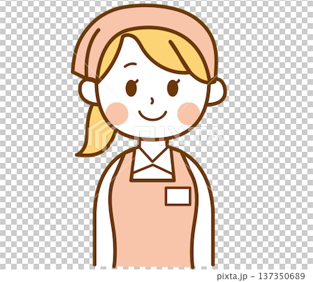 笑顔で正面を向いているスーパーマーケット店員の女性のイラスト 137350689