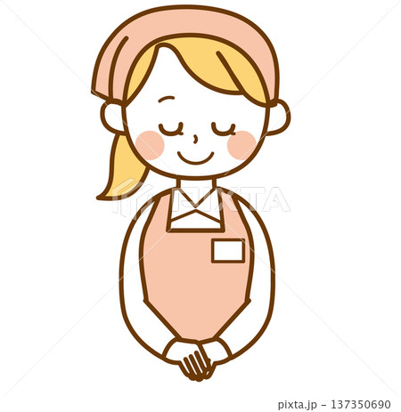お辞儀をするスーパーマーケット店員の女性のイラスト 137350690