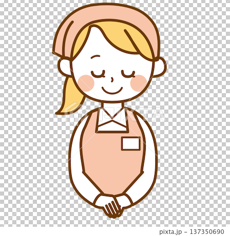 お辞儀をするスーパーマーケット店員の女性のイラスト 137350690