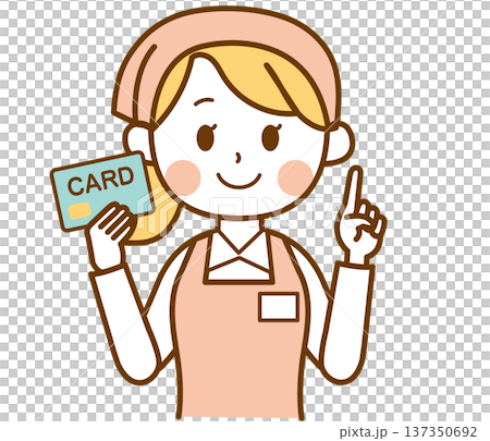 カードを持って案内するスーパーマーケット店員の女性のイラスト 137350692