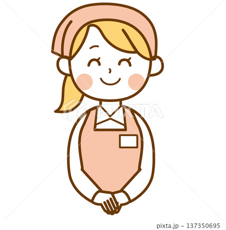 笑顔で接客するスーパーマーケット店員の女性のイラスト 笑顔で接客するスーパーマーケット店員の女性のイラスト 137350695