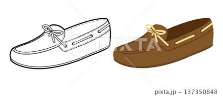Brown boat loafer shoe women flat plus line set. Lace detail casual deck footwear for lifestyle magazine graphic project Brown boat loafer shoe women flat plus line set. Lace detail casual deck footwear for lifestyle magazine graphic project 137350848