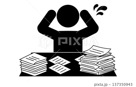 山積の書類に焦る人のピクトグラム 137350943