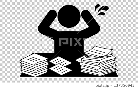 山積の書類に焦る人のピクトグラム 137350943