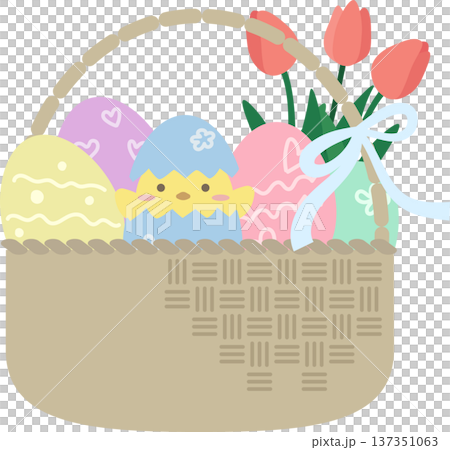 イースターの卵とひよこのバスケットイラスト素材 137351063