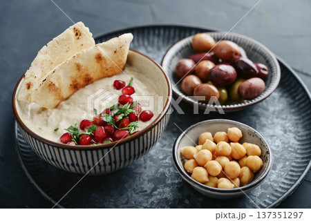 Traditional vegan arabic eggplant appetize Aubergine dip - Baba Ghanoush 137351297