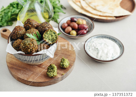 A bowl of crispy golden brown falafel balls A bowl of crispy golden brown falafel balls 137351372