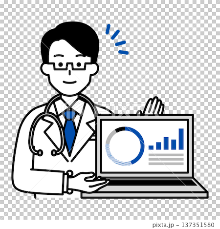 ノートパソコンの画面でグラフを見せる医師の男性 137351580