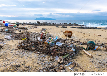漂着ゴミ　永田いなか浜　　屋久島の海亀産卵地(冬 137353773