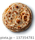 Freshly Cooked Flatbreads Stacked Perfectly on White Background, Delicious and Warm 137354781