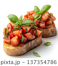 Fresh Tomato Basil Bruschetta on Toasted Bread with Garnish for Appetizing Presentation 137354786
