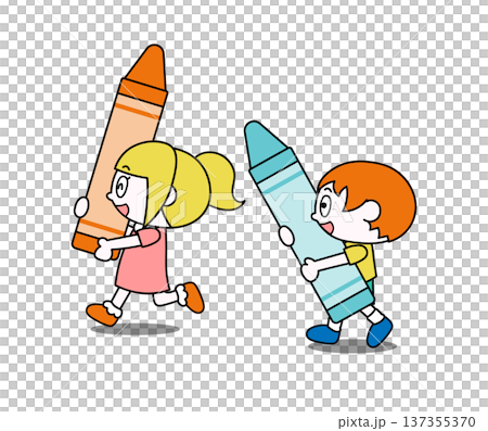 孩子們玩蠟筆的可愛插圖 137355370