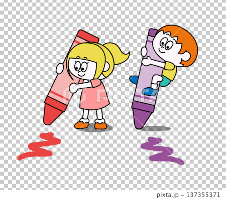 Cute illustration of kids playing with crayons 137355371