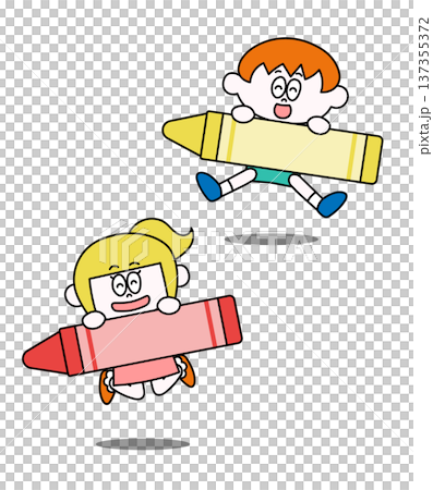 クレヨンで遊ぶ子供のかわいいイラスト 137355372