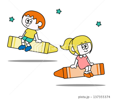 クレヨンにのった子供のかわいいイラスト 137355374