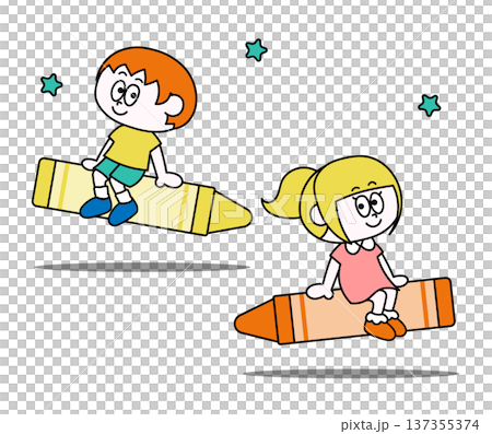 クレヨンにのった子供のかわいいイラスト 137355374