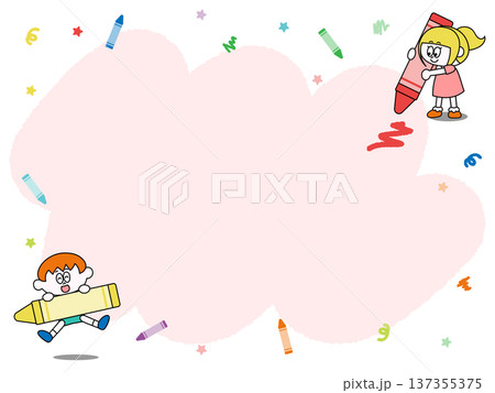 クレヨンと子どものフレームイラスト素材 137355375